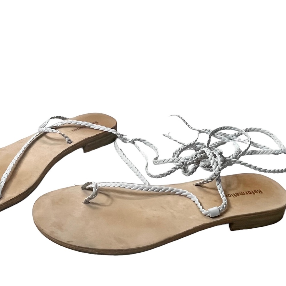 Reformation Jeanne White Leather Braided Tie Wrap Sandals Women’s Size 10